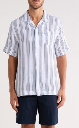 Original Penguin Textured Cotton Blend Camp Shirt in Bright White Stripe at Nordstrom Rack, Size Xx-Large