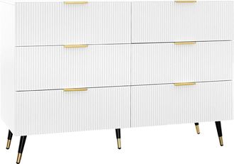 STILVORA Aparador Con 6 Cajones, Tiradores Y Patas Dorados, Estilo Moderno, En Tablero De Part&iacute;culas, 120&times;40&times;77 Cm, Blanco