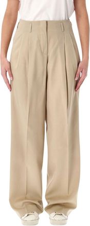 Golden Goose Sand Wool Gabardine High-Waist Pants