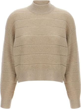 Brunello Cucinelli Beige Rustic Dazzling Net cropped sweater