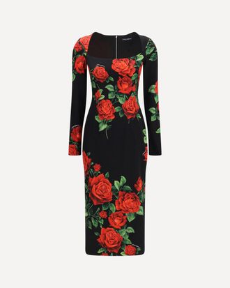 Dolce & Gabbana Abito longuette in charmeuse con stampa rose Woman 44