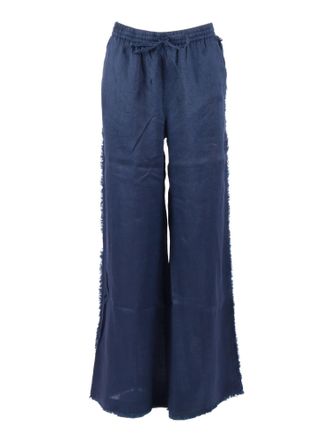P.A.R.O.S.H. Wide Leg Frayed Linen Straight-Leg Pants