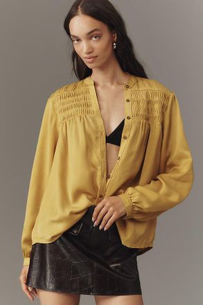 Pilcro Silky Smocked Buttondown Shirt