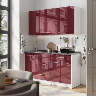 Vicco Cocina Para Solteros Fame-line, Rojo Burdeos Alto Brillo/blanco, 150 Cm, Et Antracita, Vicco