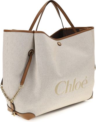 Chlo&eacute; Womens Large Carry Tote Bag Clay Brown Cotton Shoulder