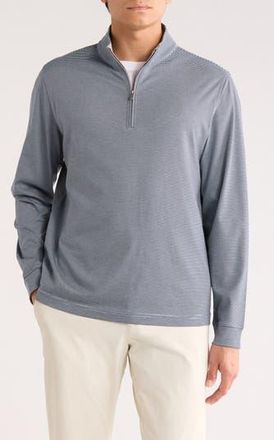 David Donahue Stripe Quarter Zip Pullover Sweater in Sky/Navy at Nordstrom Rack, Size Xx-Large