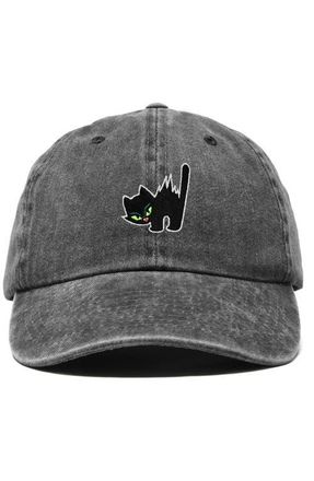 Dalix Blink Black Cat Dad Cap in Washed Black at Nordstrom