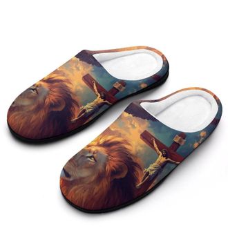Generic Christian Lion Of Judah Ea-gle Womens Slippers Warm House Slippers Indoor House Shoes with Anti-Skid Rubber Sole