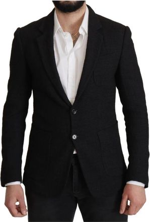 Dolce & Gabbana Prachtige Zwarte Wol Blazer met Revers - Heren - Blazers - Zwart - L - Wol - Jassen