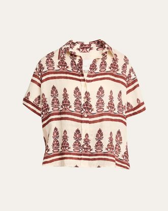 Johanna Ortiz La Creciente Printed Linen Button-Down Shirt