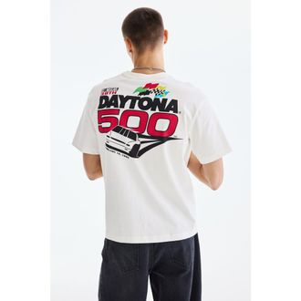 H&M Loose Fit T-shirt in White/nascar at Nordstrom, Size X-Large