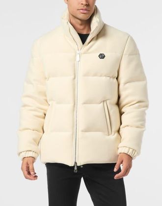 Philipp Plein Puffer Jacket With Embroidery Plein Hotel Men in Offwhite at Nordstrom, Size X-Large