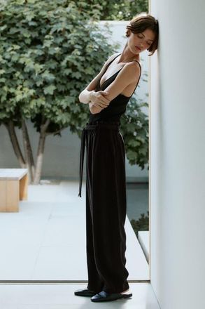 H&M Tie-belt Barrel-leg Pants in Black at Nordstrom, Size 16