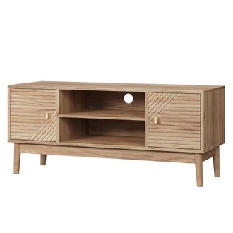STILVORA Mueble Para Tv Con Almacenamiento Y Orificio Para Cables, Estilo Mid-century, En Mdf, 110 X 40 X 48 Cm, Roble