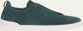 Ermenegildo Zegna Mens Triple Stitch Suede Sneakers