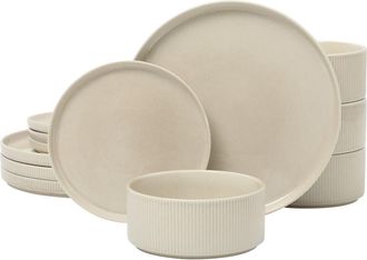 Gibson Home Solana Coast 12-Piece Reactive Glaze Embossed Stoneware Dinnerware Set in Whie at Nordstrom