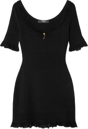 Versace Abito corto in maglia a cose con spilla da balia Medusa - Nero