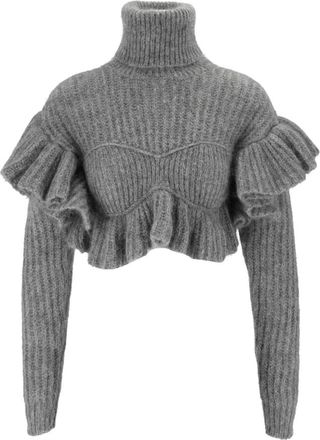 Elisabetta Franchi Maglia Tricot - Dames - Coltruien - Grijs - S - Truien & Vesten
