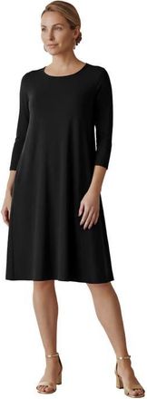 Jessica London Stretch Knit Three Quarter Sleeve T Shirt Dress in Black at Nordstrom, Size 32