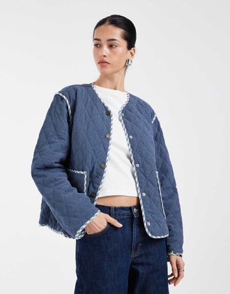 Only Only - Giacca trapuntata double-face con stampa blu