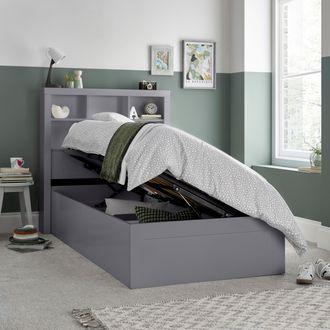 Bedmaster Oscar Wooden Bookcase Ottoman Storage Bed in Grey | Size: Single