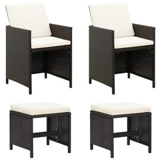 vidaXL Vidaxl - Conjunto De Silla De Jard&iacute;n Y Taburete 4 Piezas Negra Rat&aacute;n Pe