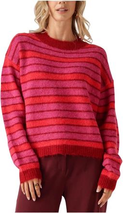 Ydence Roze Gebreide Trui Aria - Dames - Ronde hals truien - Veelkleurig - XS - Nylon - Truien & Vesten