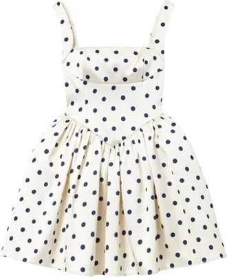 Self Portrait Polka Dot Satijnen Midi Jurk - Dames - Korte kleedjes - Wit - M - Satijn - Kleedjes