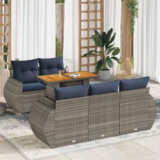 vidaXL Set De Muebles De Jard&iacute;n 6 Pzas Y Cojines Rat&aacute;n Sint&eacute;tico Gris Vidaxl