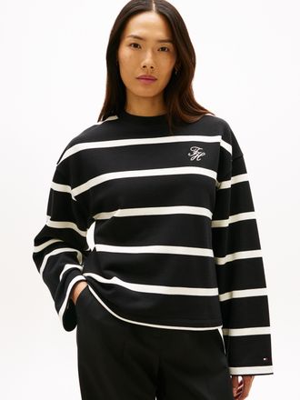 Tommy Hilfiger Sweatshirt TOMMY HILFIGER TH SCRIPT MDRN TERRY SWTSHRT, Damen, Gr. XS (34), schwarz, calico stp, Sweatware, Obermaterial: 83% Baumwolle, 13% Polyester