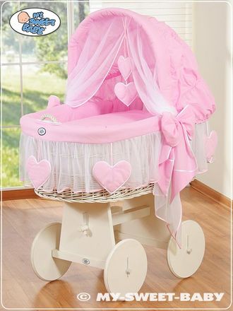 OEM Culla Con Cappuccio - Biancheria Da Letto Amelie Bianca + Rosa