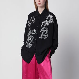 Dries Van Noten Camicia nera con ricami di paillettes