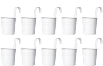 OEM Pot A Plantes Suspendu - Fer Galvanise Et Peint - Blanc - Diametre 10 Cm - Hauteur 10 5 Cm - Sans Trou De Drainage - Lot De 10