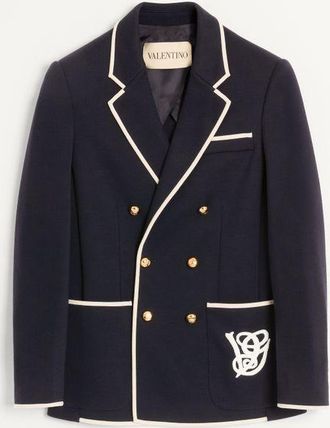 Valentino Double-Breasted Wool Jacket With Vg Patch Man NIGHT 46