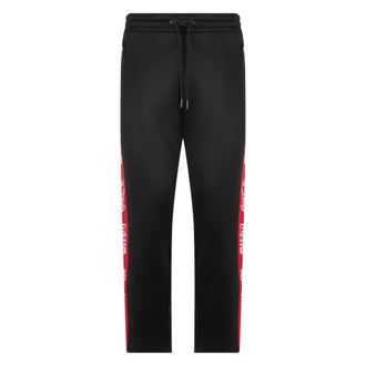 Diesel Straight Trousers, male, Black, Size: XL Black sports pants with red stripe