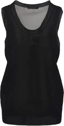 A|X Armani Exchange Tops, Dames, Blauw, L, Blauwe Gebreide Mouwloze Top Metallic
