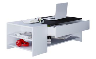 ebuy24 Mesa De Centro De Madera Vcm Simple Dimensiones Aprox. Al. 35 X An. 100 X P. 50 Cm Mesa De Sal&oacute;n Con Caj&oacute;n - Tindus (blanco / Negro)