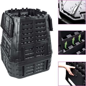 vidaXL Compostiera da Giardino Nera 93,3x93,3x113 cm 740 l - Vidaxl