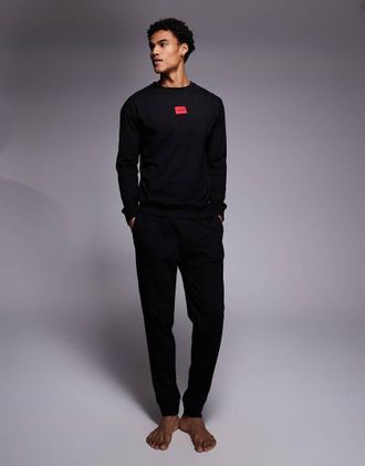 HUGO BOSS HUGO Bodywear - Pigiama nero in confezione regalo con logo rosso
