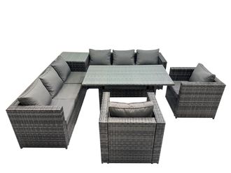 Fimous 8 Seater Garden Rattan Furniture Set with Side Table Dark Grey
