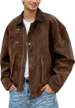 Generic Mens Faux Leather Jacket Modern Tailored Short Casual Clothes Lightweight Street Style Outerwear Notch Lapel Collar Comfortable Daily Versatile Layeri