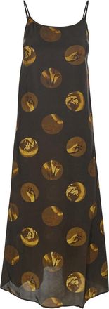 Uma Wang anaya Brown Sleeveless Dress With Round Neck And All-over Motif In Viscose Blend Woman