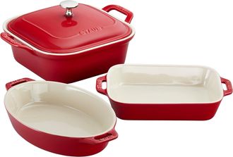 Staub Ceramic 4-pc Baking Pans Set, Casserole Dish with Lid, Brownie Pan