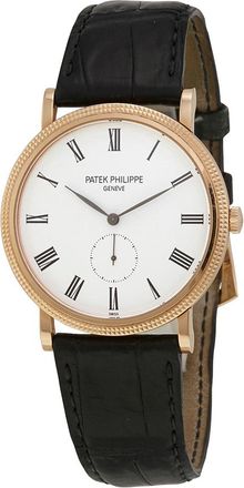 Patek Philippe Pre-Owned Patek Philippe Calatrava White Dial 18kt Rose Gold Mens Watch 5119R
