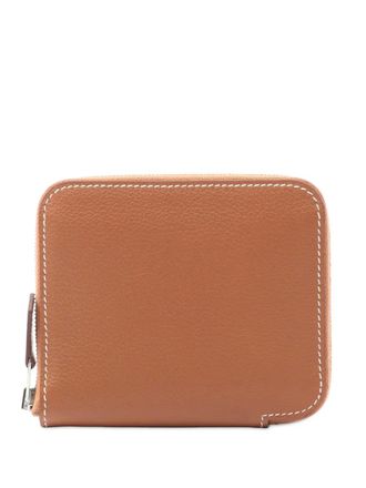 Herm&egrave;s 2023 Leather Silk Azap Zip Compact Wallet small wallets - women - Calf Leather/Leather/Silk - One Size - Brown