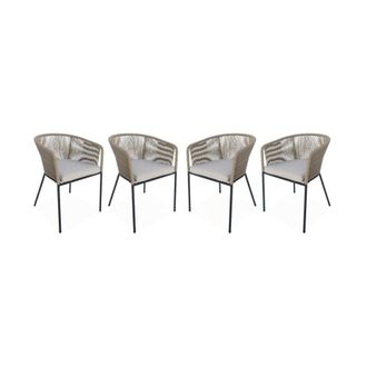 Sweeek Sill&oacute;n de jard&iacute;n de cuerda y acero galvanizado, set de 4, beige