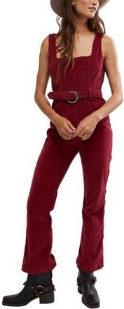 Free People Party Starter Belted Velvet Jumpsuit in Holly Berry at Nordstrom Rack, Size 10