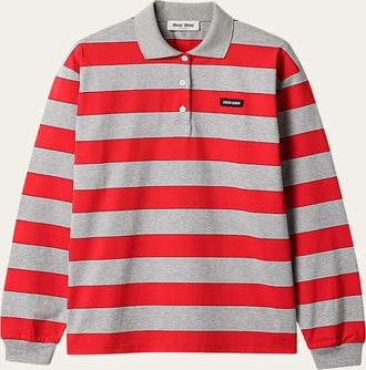 Miu Miu Striped Long-Sleeve Oversized Polo Shirt