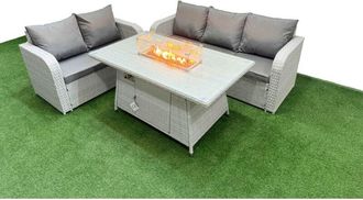 Fimous 5 Seater pe Rattan Wicker Garden Furniture Patio Conservatory Sofa Set with Firepit Dining Table 3 Seater Sofa Love Sofa 2 Side Table - Fimous