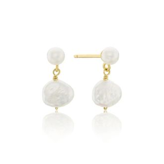 Lily & Roo Gold Double Baroque Pearl Drop Stud Earrings